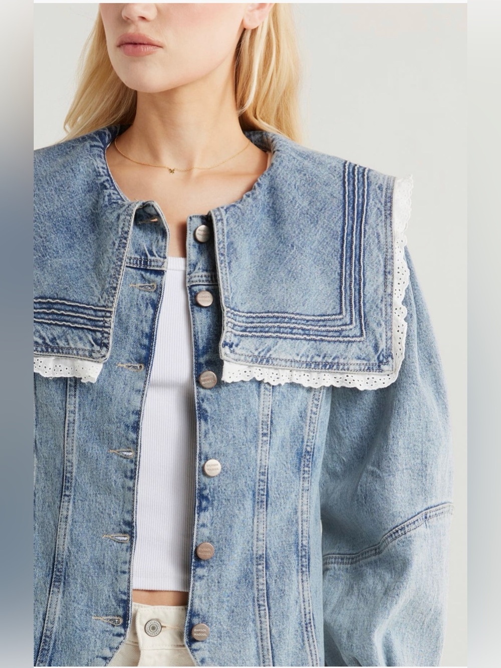 Damson Madder Broderie Sailor Denim Jacket US 8 NWT Lace Collar Coastal Preppy - Picture 4 of 16